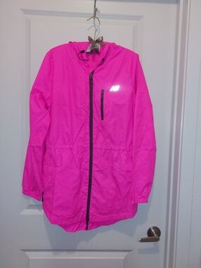 " New Balance" Girls' Bright Pink Hooded Rain Jacket Size: M
